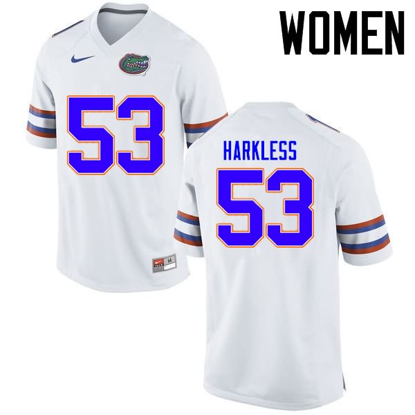 NCAA Florida Gators Kavaris Harkless Women's #53 Nike White Stitched Authentic College Football Jersey UEQ8564ZJ